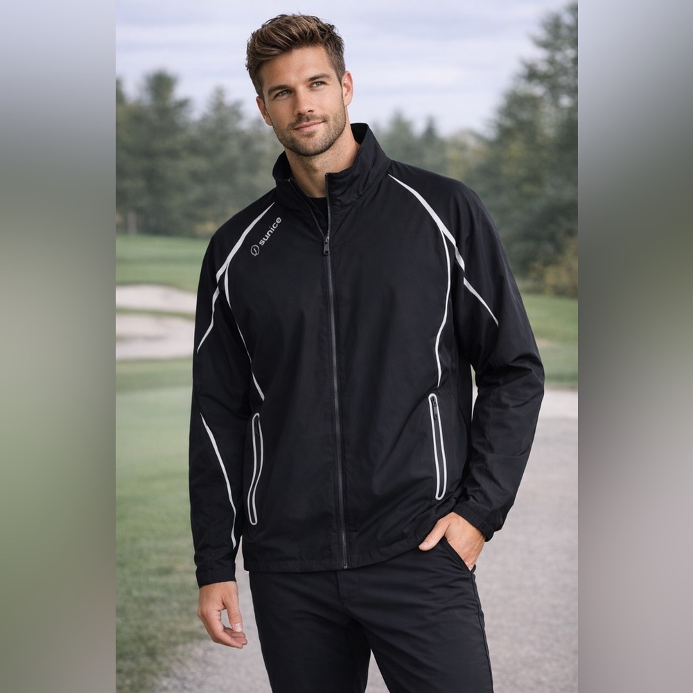 Sunice Black Performance Jacket with White Piping